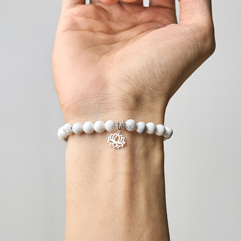 Buddha Stones 925 Sterling Silber Lotus Design Natürlicher weißer Türkis Reichtum Armband - image 4