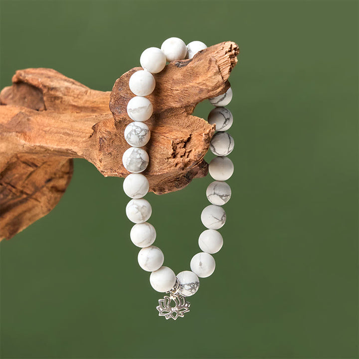 Buddha Stones 925 Sterling Silber Lotus Design Natürlicher weißer Türkis Reichtum Armband - image 13