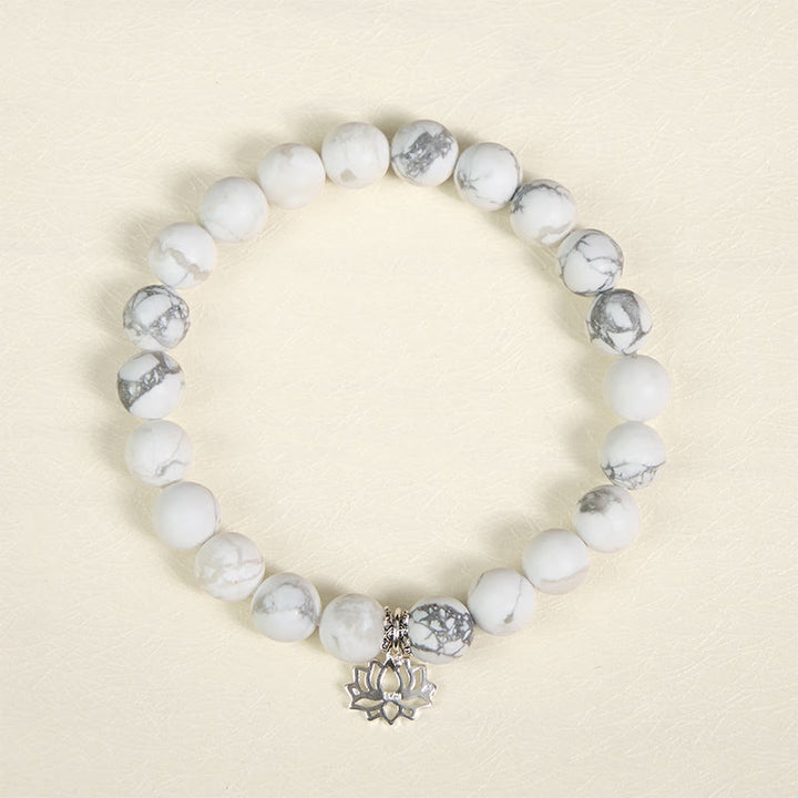 Buddha Stones 925 Sterling Silber Lotus Design Natürlicher weißer Türkis Reichtum Armband - image 12