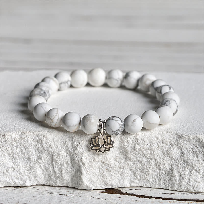 Buddha Stones 925 Sterling Silber Lotus Design Natürlicher weißer Türkis Reichtum Armband - 20 cm - 8 mm - image 10