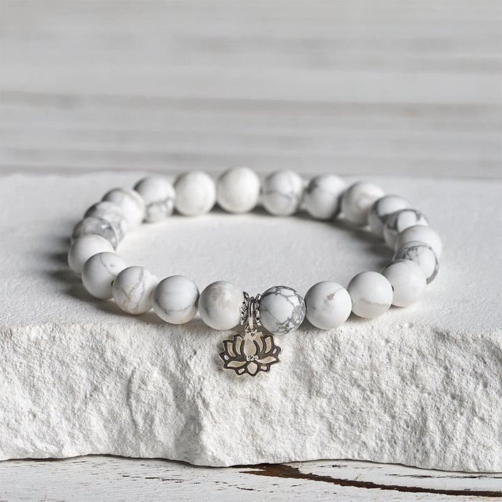Buddha Stones 925 Sterling Silber Lotus Design Natürlicher weißer Türkis Reichtum Armband - 20 cm - 8 mm - image 10