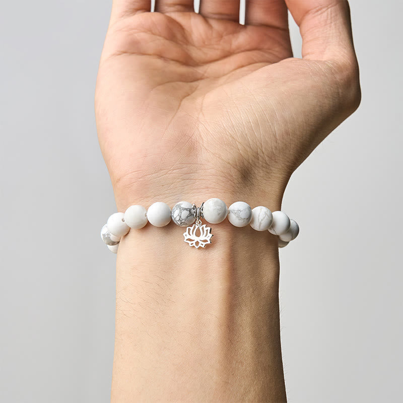 Buddha Stones 925 Sterling Silber Lotus Design Natürlicher weißer Türkis Reichtum Armband - image 14