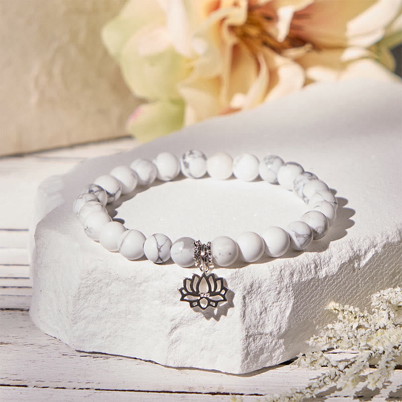 Buddha Stones 925 Sterling Silber Lotus Design Natürlicher weißer Türkis Reichtum Armband - image 1