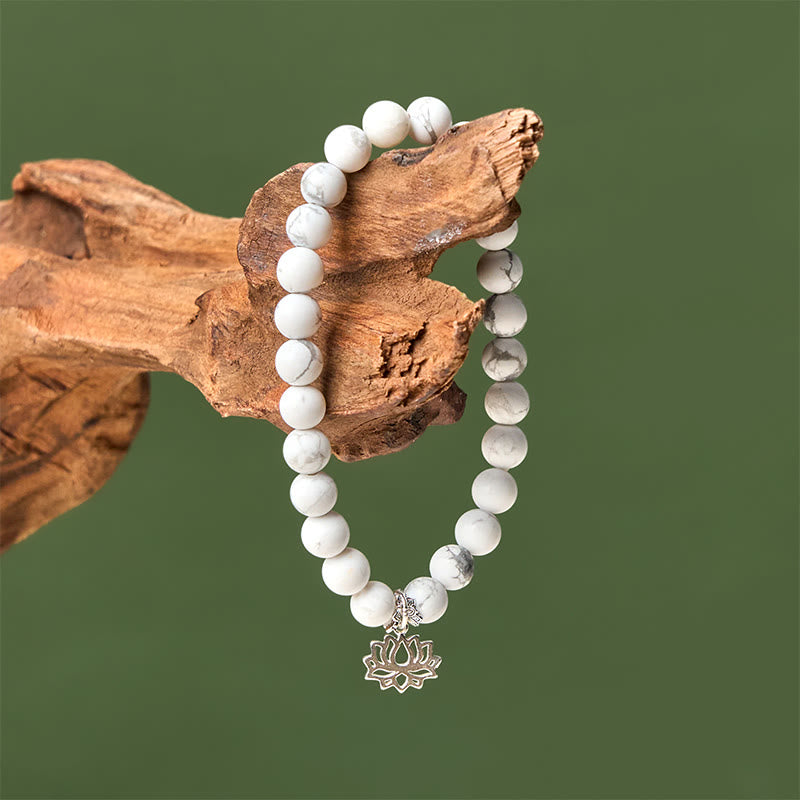 Buddha Stones 925 Sterling Silber Lotus Design Natürlicher weißer Türkis Reichtum Armband - image 3