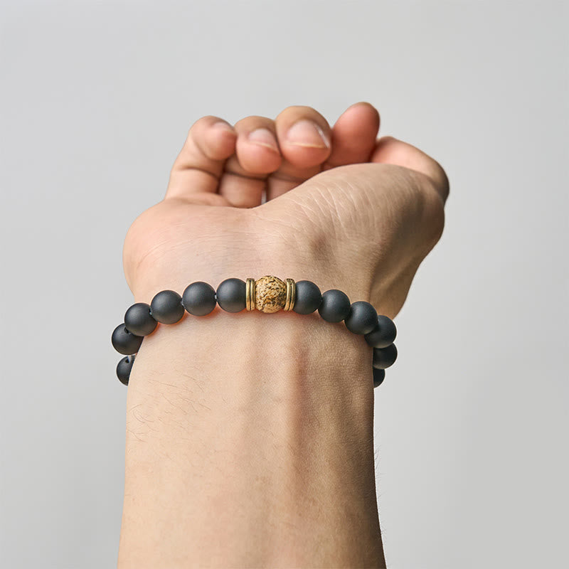 Buddha Stones Natürlicher mattierter schwarzer Onyx Bildjaspis Glücksarmband - image 3