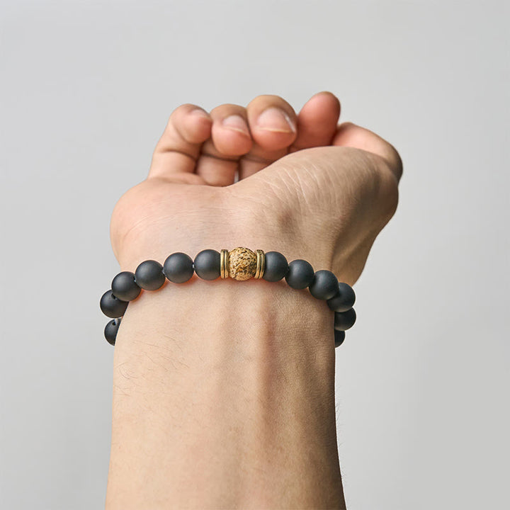 Buddha Stones Natürlicher mattierter schwarzer Onyx Bildjaspis Glücksarmband - image 3