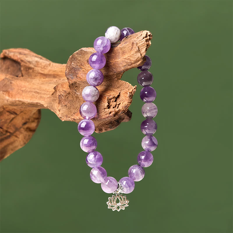 Buddha Stones Armband aus 925er Sterlingsilber mit Amethyst und Lotus-Design, natürliche Balance-Perlen - image 3