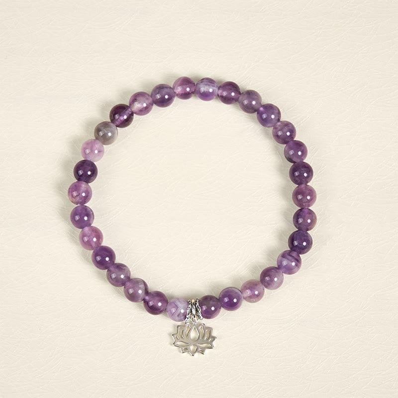 Buddha Stones Armband aus 925er Sterlingsilber mit Amethyst und Lotus-Design, natürliche Balance-Perlen - image 12