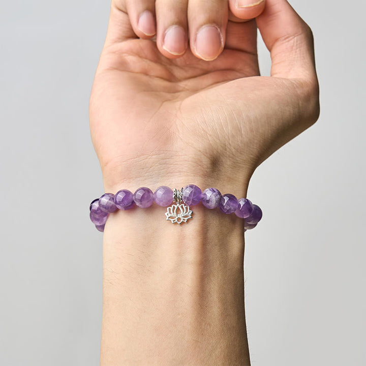 Buddha Stones Armband aus 925er Sterlingsilber mit Amethyst und Lotus-Design, natürliche Balance-Perlen - image 4