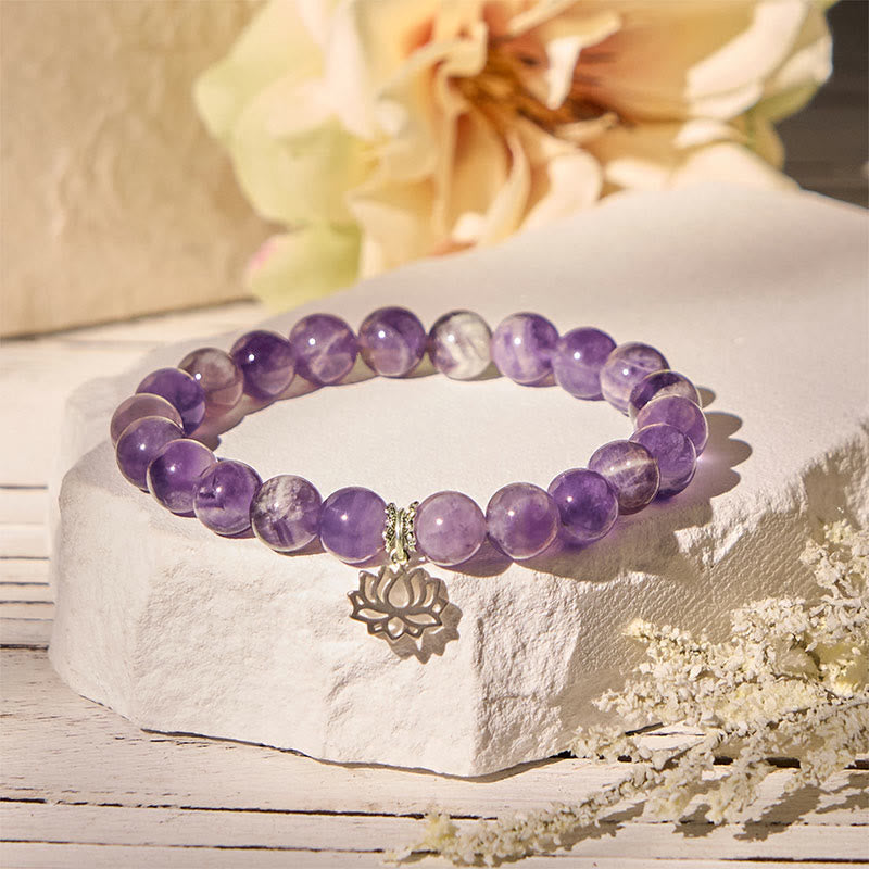 Buddha Stones Armband aus 925er Sterlingsilber mit Amethyst und Lotus-Design, natürliche Balance-Perlen - image 1