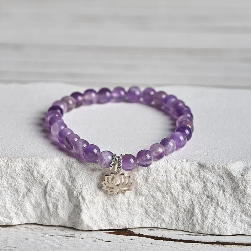 Buddha Stones Armband aus 925er Sterlingsilber mit Amethyst und Lotus-Design, natürliche Balance-Perlen - 20 cm - 6 mm - image 10
