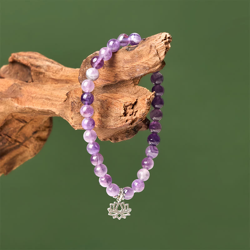 Buddha Stones Armband aus 925er Sterlingsilber mit Amethyst und Lotus-Design, natürliche Balance-Perlen - image 13