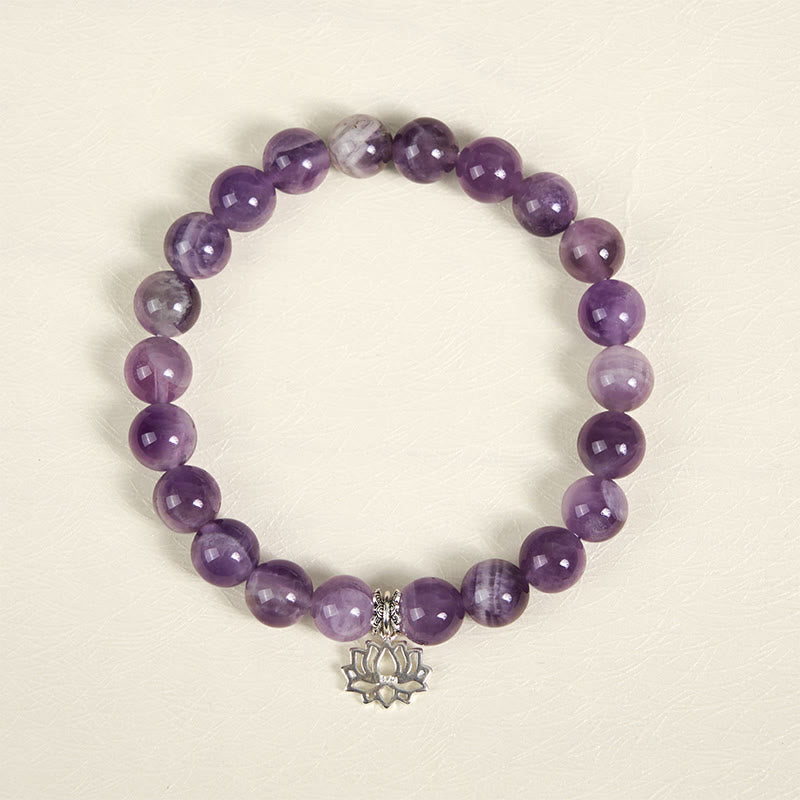 Buddha Stones Armband aus 925er Sterlingsilber mit Amethyst und Lotus-Design, natürliche Balance-Perlen - image 2