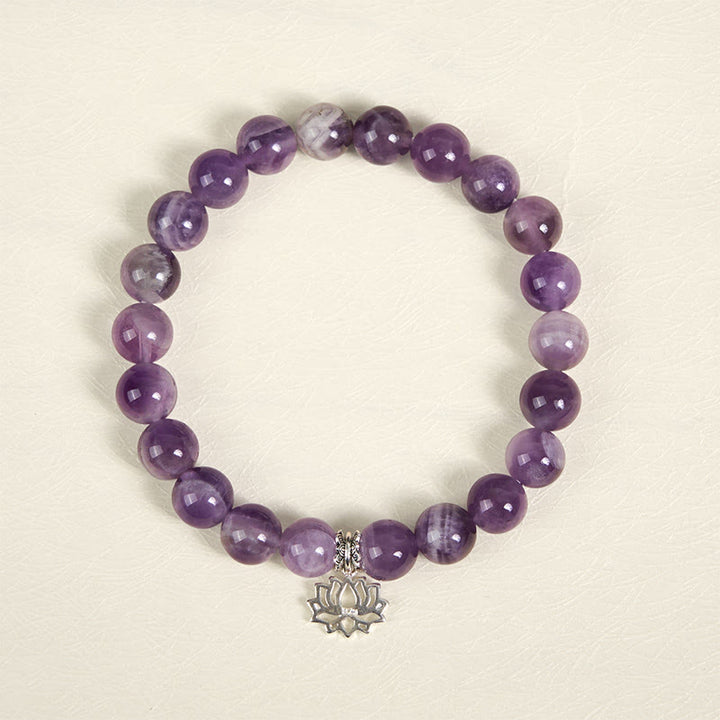 Buddha Stones Armband aus 925er Sterlingsilber mit Amethyst und Lotus-Design, natürliche Balance-Perlen - image 2