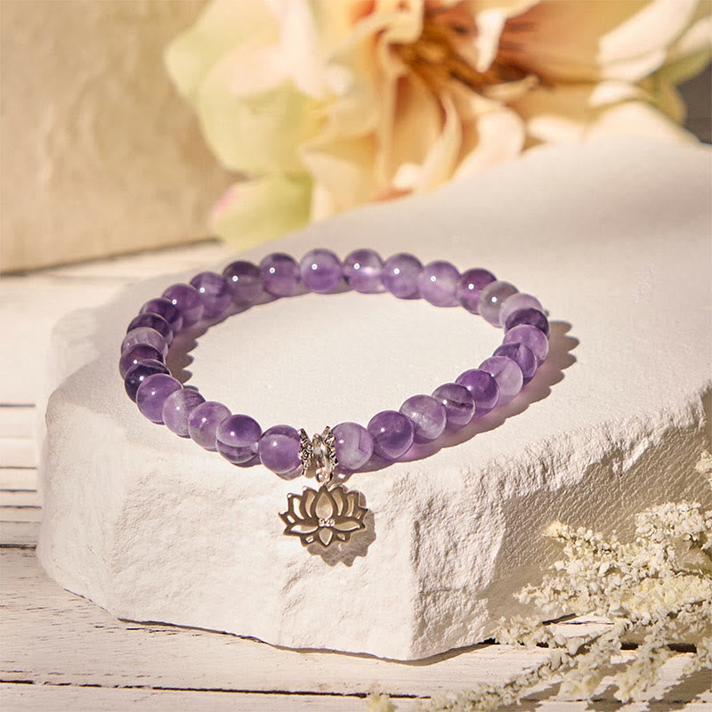 Buddha Stones Armband aus 925er Sterlingsilber mit Amethyst und Lotus-Design, natürliche Balance-Perlen - image 11