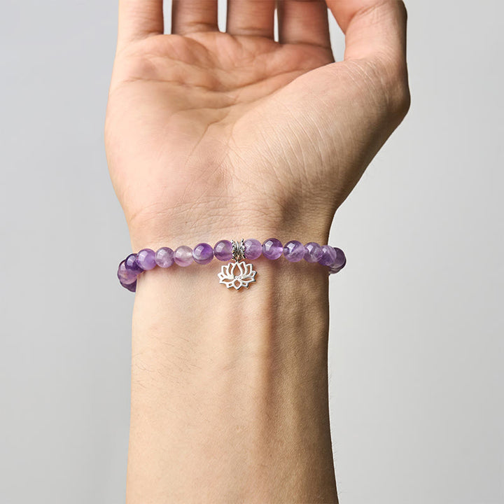 Buddha Stones Armband aus 925er Sterlingsilber mit Amethyst und Lotus-Design, natürliche Balance-Perlen - image 14