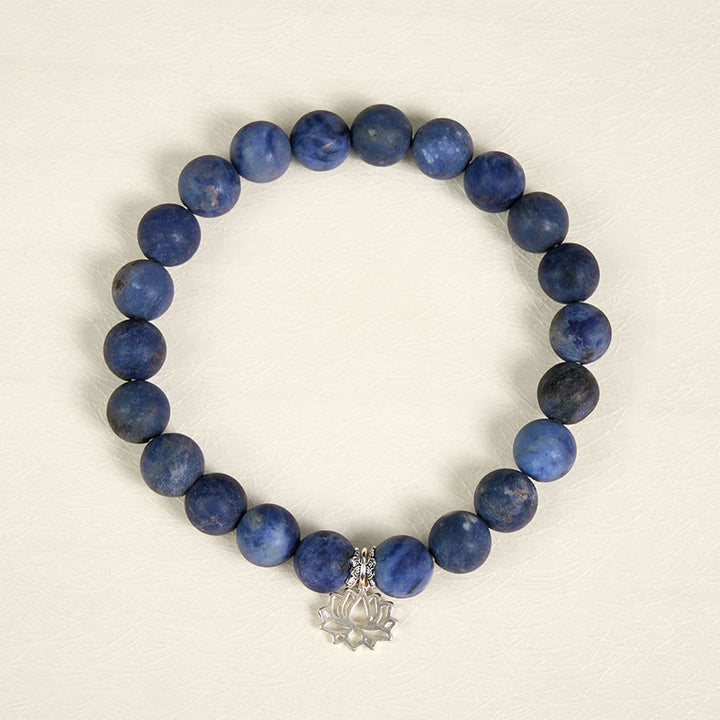 Buddha Stones 925 Sterling Silber Lotus Design Natürlicher Sodalith Positive Perlen Harmonie Armband - image 1