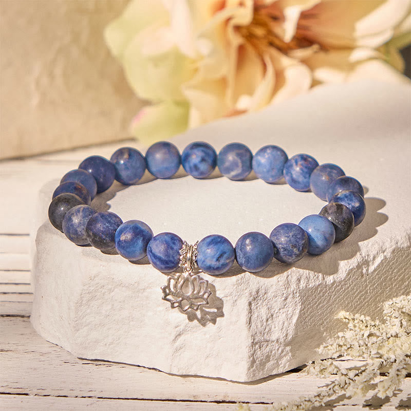 Buddha Stones 925 Sterling Silber Lotus Design Natürlicher Sodalith Positive Perlen Harmonie Armband - 20 cm - image 0