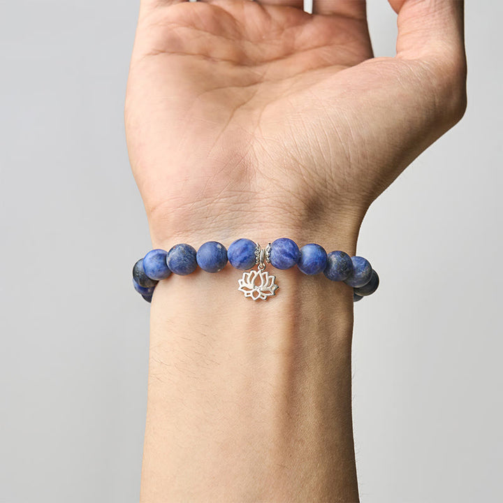 Buddha Stones 925 Sterling Silber Lotus Design Natürlicher Sodalith Positive Perlen Harmonie Armband - image 4