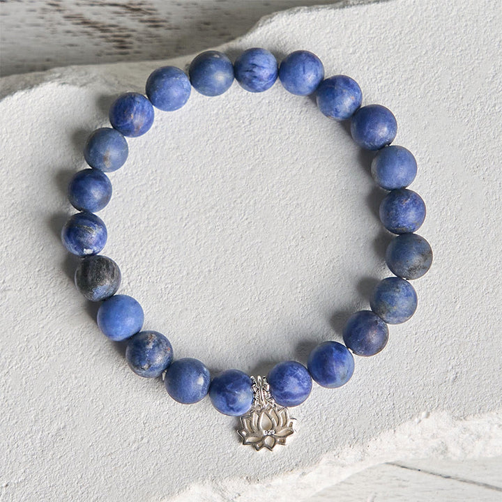 Buddha Stones 925 Sterling Silber Lotus Design Natürlicher Sodalith Positive Perlen Harmonie Armband - image 2