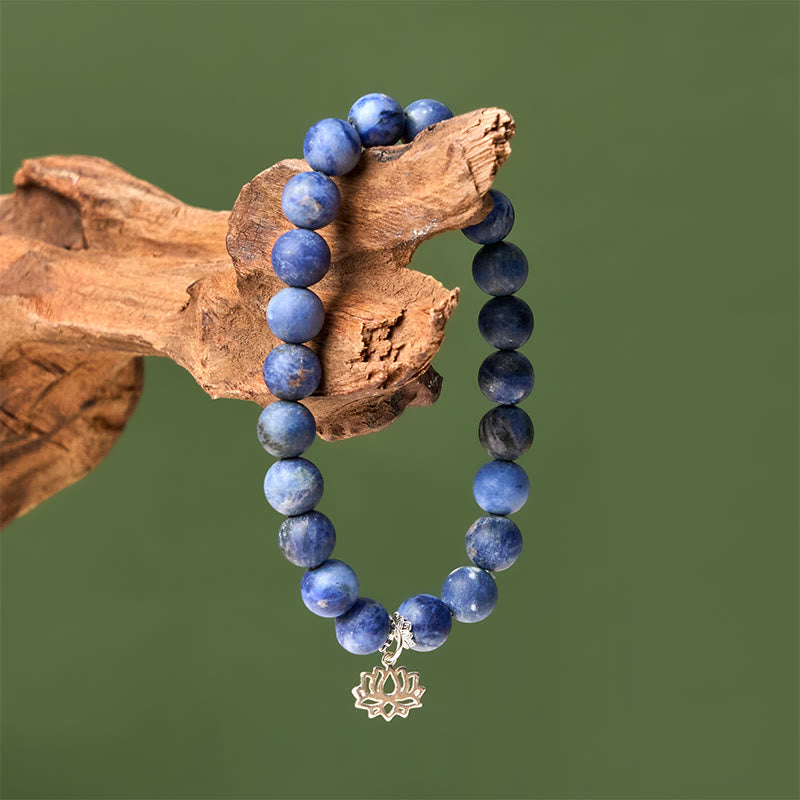 Buddha Stones 925 Sterling Silber Lotus Design Natürlicher Sodalith Positive Perlen Harmonie Armband - image 3