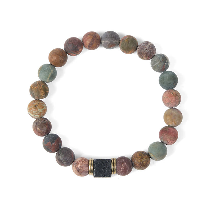 Buddha Stones Armband aus natürlichem Picasso-Jaspis, quadratisch, Lavastein, Mut - image 5