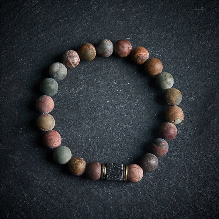 Buddha Stones Armband aus natürlichem Picasso-Jaspis, quadratisch, Lavastein, Mut - image 4