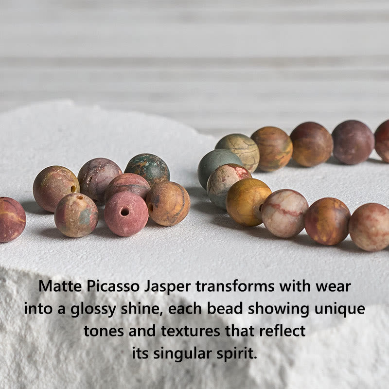 Buddha Stones Natürlicher Picasso-Jaspis Quadrat Lavastein Positives Armband - image 6