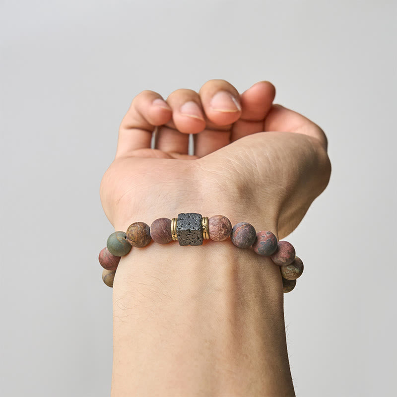 Buddha Stones Natürlicher Picasso-Jaspis Quadrat Lavastein Positives Armband - image 4