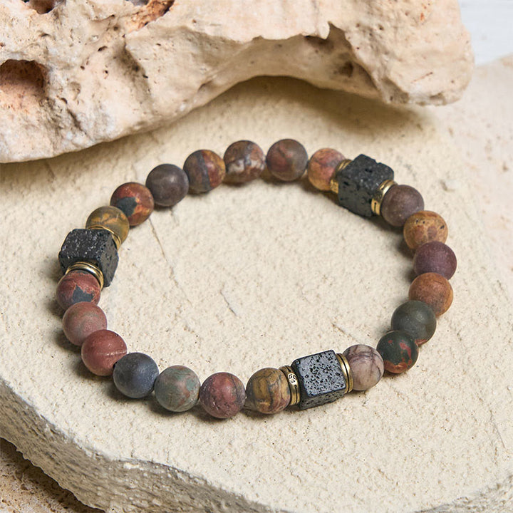 Buddha Stones Natürlicher Picasso-Jaspis Quadrat Lavastein Positives Armband - image 1