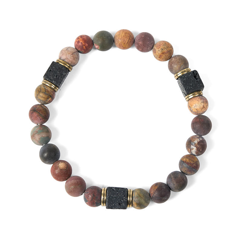 Buddha Stones Natürlicher Picasso-Jaspis Quadrat Lavastein Positives Armband - image 5