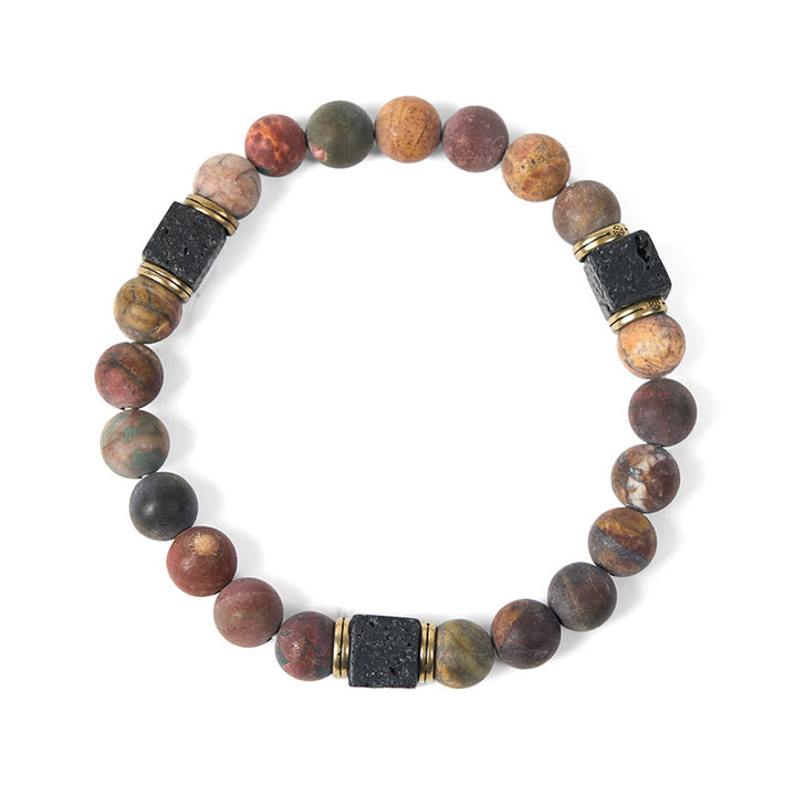 Buddha Stones Natürlicher Picasso-Jaspis Quadrat Lavastein Positives Armband - image 5