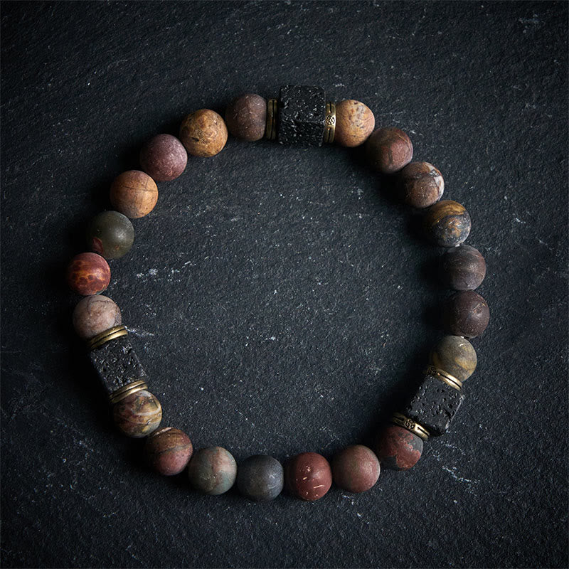 Buddha Stones Natürlicher Picasso-Jaspis Quadrat Lavastein Positives Armband - 21 cm - image 0