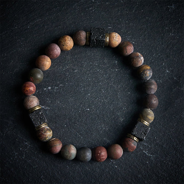 Buddha Stones Natürlicher Picasso-Jaspis Quadrat Lavastein Positives Armband - 21 cm - image 0