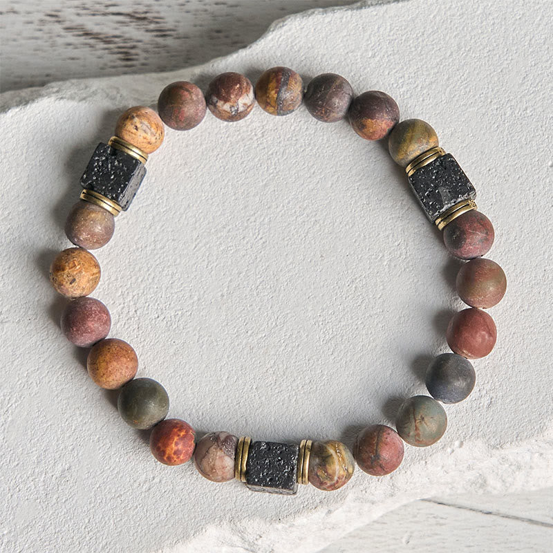 Buddha Stones Natürlicher Picasso-Jaspis Quadrat Lavastein Positives Armband - image 2