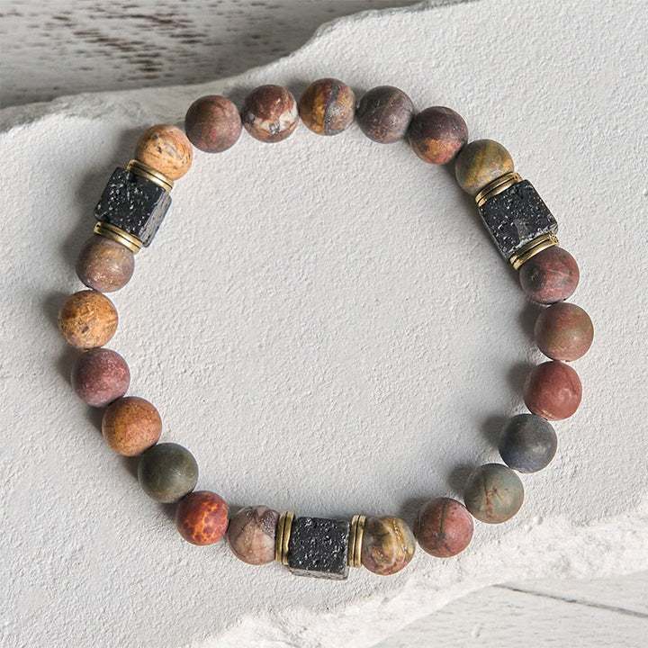 Buddha Stones Natürlicher Picasso-Jaspis Quadrat Lavastein Positives Armband - image 2