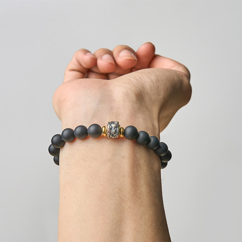 Buddha Stones Armband zum Schutz des Buddha-Gesichts aus natürlichem, mattiertem schwarzem Onyx - image 5