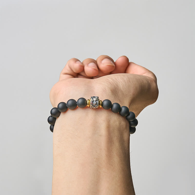 Buddha Stones Armband zum Schutz des Buddha-Gesichts aus natürlichem, mattiertem schwarzem Onyx - image 4