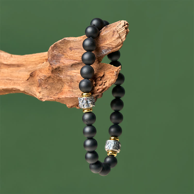 Buddha Stones Armband zum Schutz des Buddha-Gesichts aus natürlichem, mattiertem schwarzem Onyx - image 3
