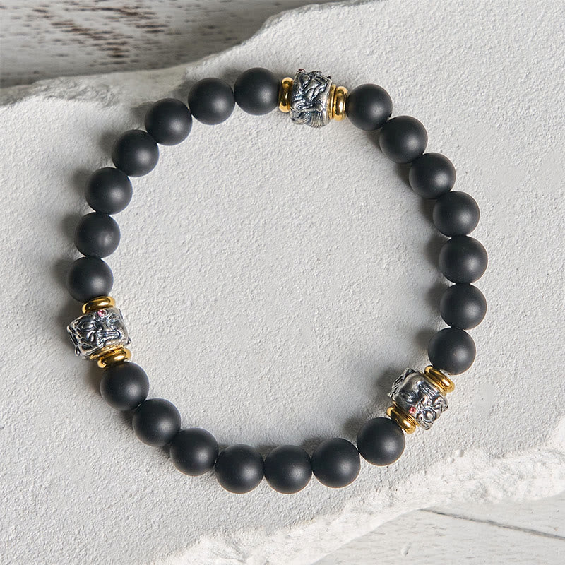 Buddha Stones Armband zum Schutz des Buddha-Gesichts aus natürlichem, mattiertem schwarzem Onyx - image 2