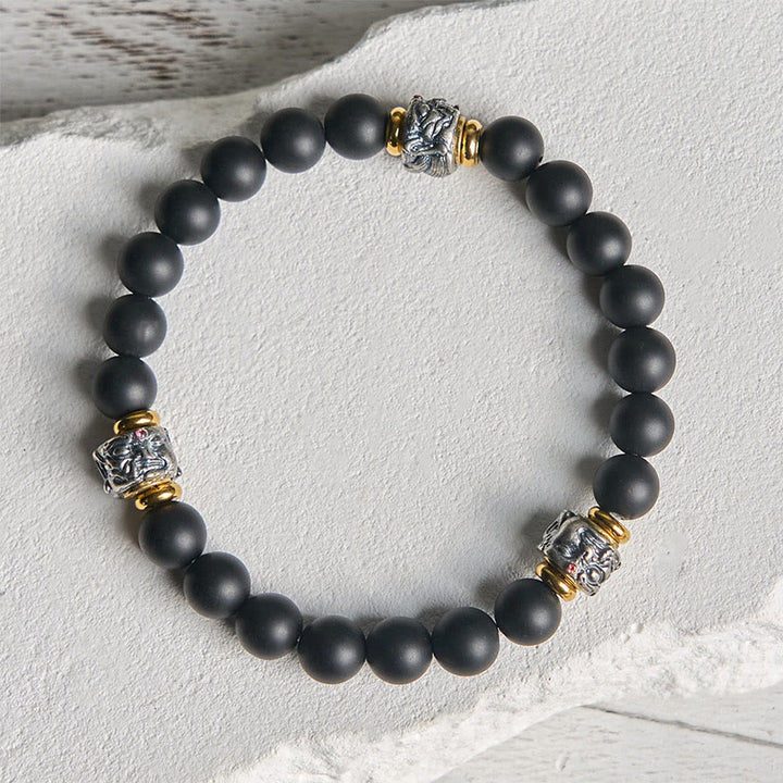 Buddha Stones Armband zum Schutz des Buddha-Gesichts aus natürlichem, mattiertem schwarzem Onyx - image 2
