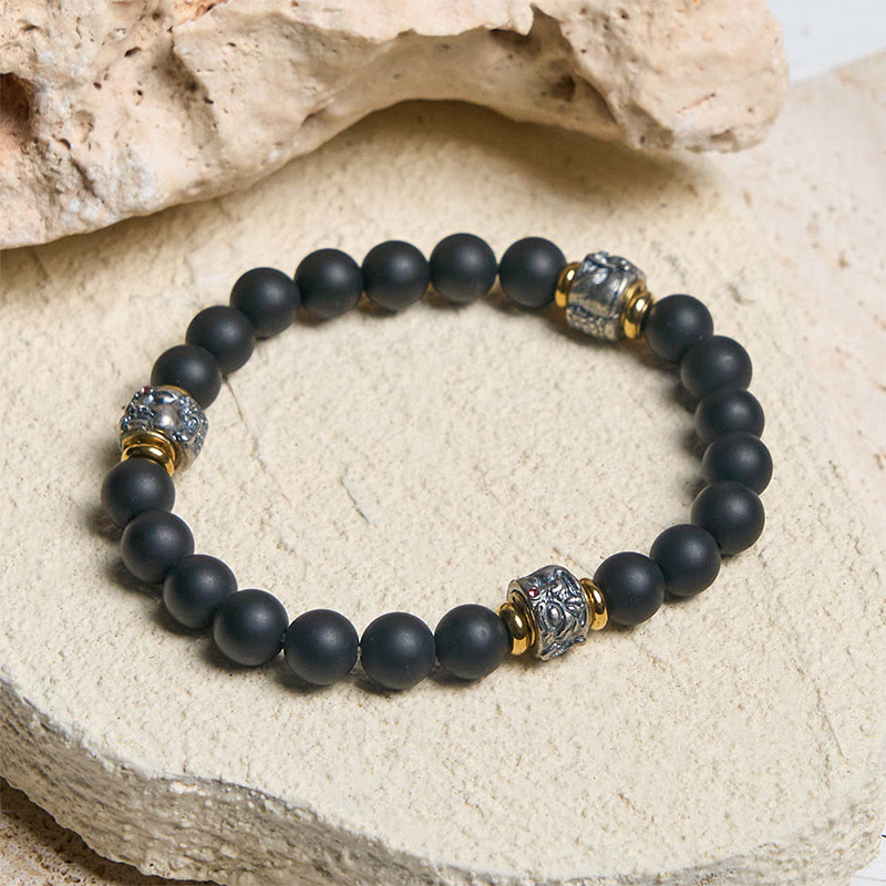 Buddha Stones Armband zum Schutz des Buddha-Gesichts aus natürlichem, mattiertem schwarzem Onyx - image 1
