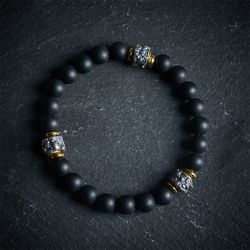 Buddha Stones Armband zum Schutz des Buddha-Gesichts aus natürlichem, mattiertem schwarzem Onyx - 20 cm - image 0