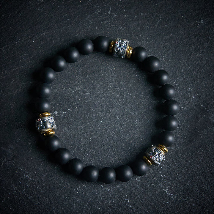 Buddha Stones Armband zum Schutz des Buddha-Gesichts aus natürlichem, mattiertem schwarzem Onyx - 20 cm - image 0