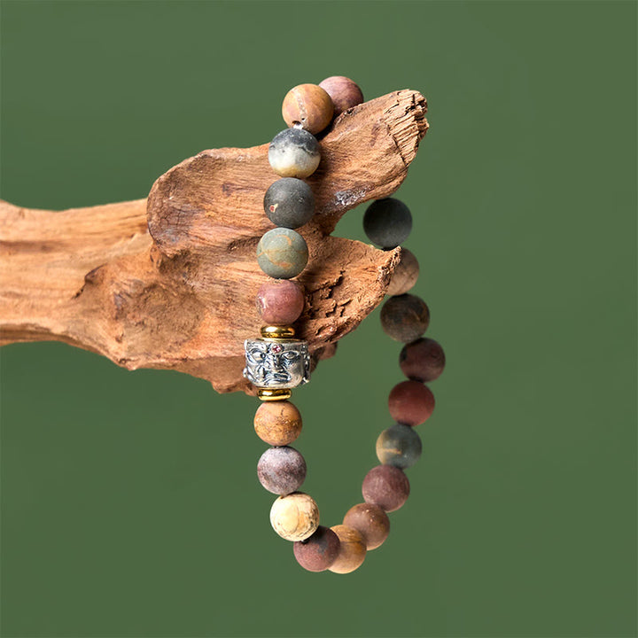 Buddha Stones Natürlicher Picasso-Jaspis Buddha-Gesicht-Energiearmband - image 3