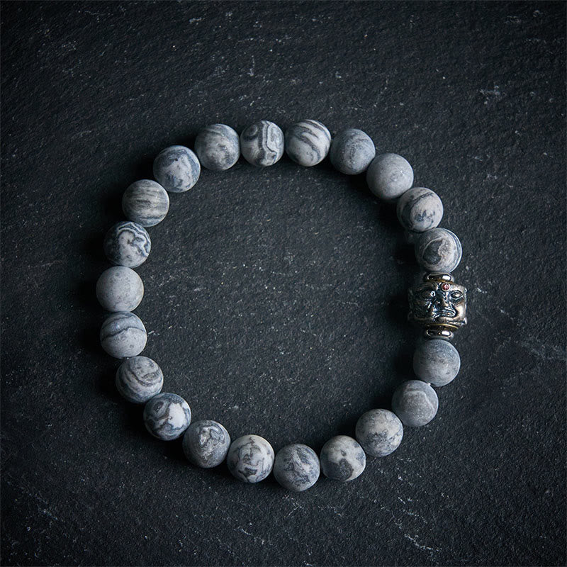 Buddha Stones Armband mit natürlichem, mattiertem grauem Jaspis, Buddha-Gesicht, Heilung und Schutz - 20 cm - image 0