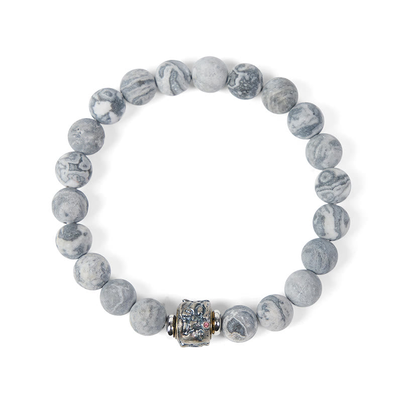 Buddha Stones Armband mit natürlichem, mattiertem grauem Jaspis, Buddha-Gesicht, Heilung und Schutz - image 6