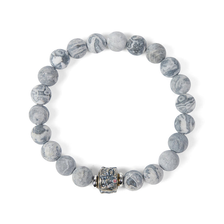 Buddha Stones Armband mit natürlichem, mattiertem grauem Jaspis, Buddha-Gesicht, Heilung und Schutz - image 6