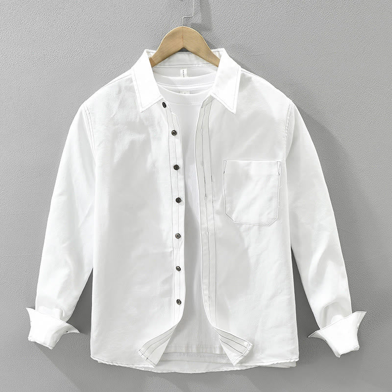 Buddha Stones Commute Buttons Langarm Plain Shirt Herren Kleidung mit Tasche - Weiß - US/ UK/AU42，EU52 (3XL) - image 1