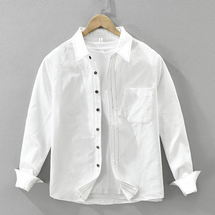 Buddha Stones Commute Buttons Langarm Plain Shirt Herren Kleidung mit Tasche - Weiß - US/ UK/AU42，EU52 (3XL) - image 1